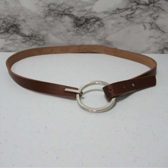 Talbots Circular Buckle Brown Leather Belt Made in Italy Size Medium - Picture 1 of 12